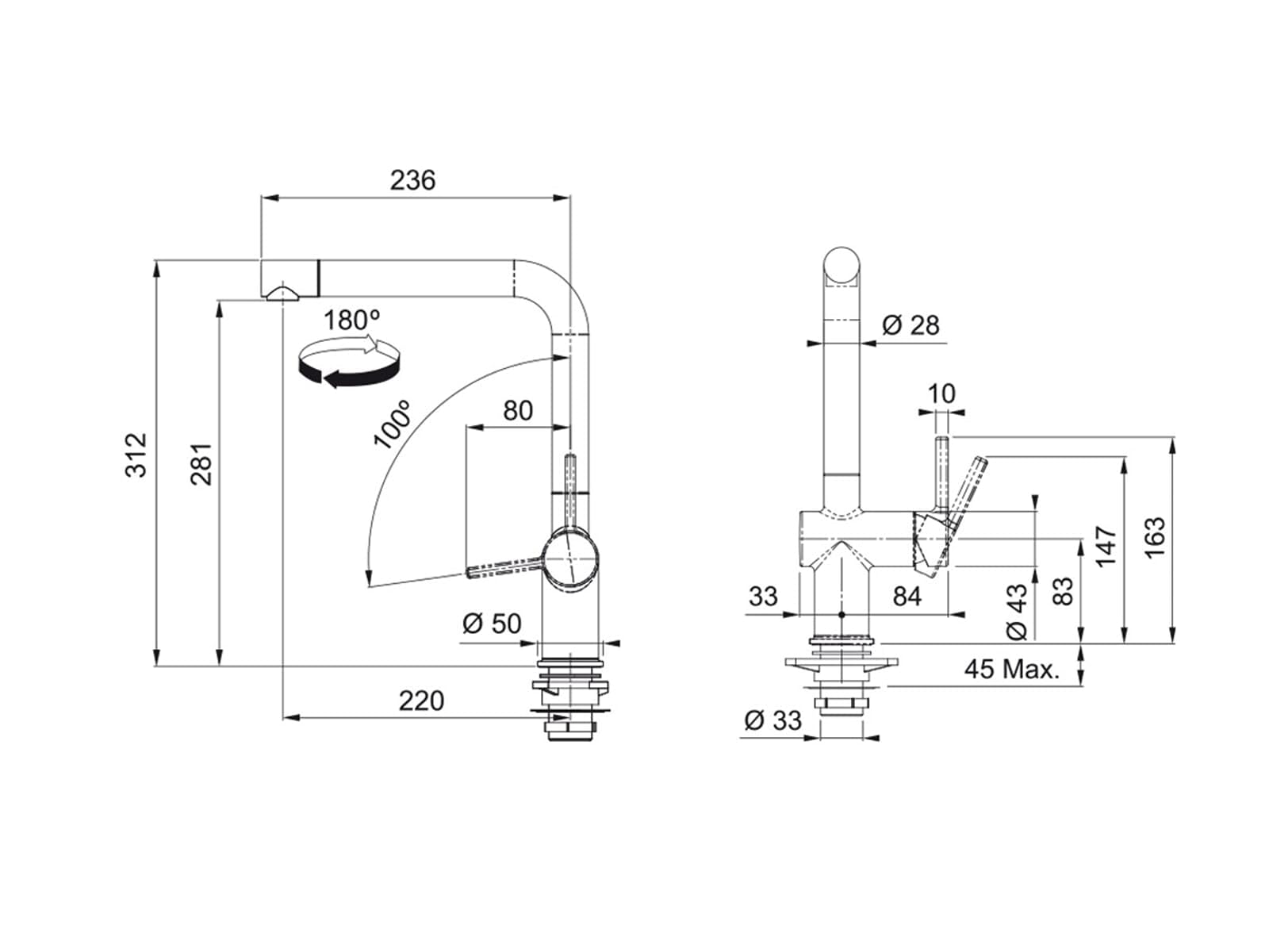 FRANKE ACTIVE L Einbau Küchen Wasserhahn Armatur Chrom Hochdruck 115.0653.298