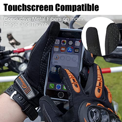 Singaro Motorcycle Gloves For Car Accessories, Knuckle Protection, Full Finger Touchscreen Motorbike Gloves For Bike Bicycle Cycling Road Racing, Racing Motorcycle Work Outdoor Sports - Orange Xl #TOP5