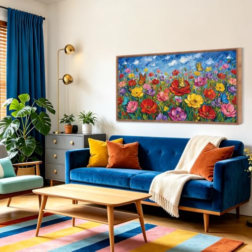 Image of CHDITB 3D Impasto Floral Wall Art,Poppy Wildflower Country Botanical Decor