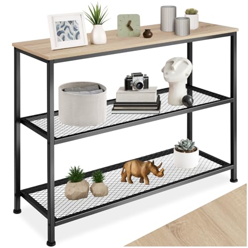 TecTake® Mesa Consola Retro, con 2 Estantes de Eejilla, Mueble Auxiliar para Entrada, Mueble Recibidor, Mesa de Centro, Robusta y Estable - Madera Industrial Clara, Roble Sonoma