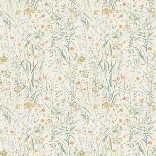 Grandeco Summer Meadow Floral Hand-Painted Watercolour Style Wallpaper Ideal for Living Rooms or Bedrooms Sage Green/Cream A76701