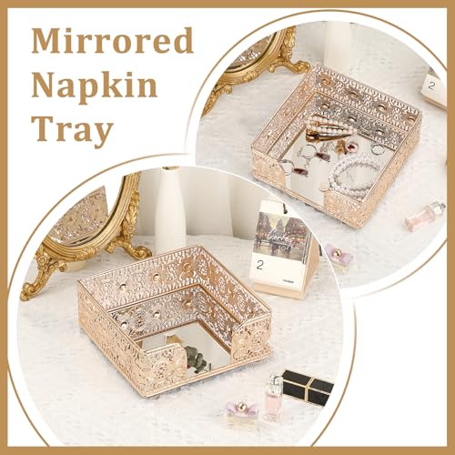 Sumnacon Luncheon Napkin Holder for Table, 7.3"x 7.3", Golden Elegant Napkin Holders, Cube Mirror Vanity Tray, Flat Antique Napkin Dispenser for Kitchen, Countertop, Dining Table, Party, Bar by Sumnacon - Used condition - Image 4
