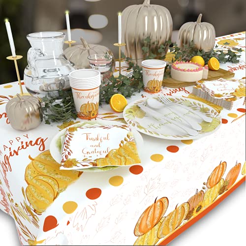 Atfunshop Thanksgiving Plates Napkins Cups Tablecloth Serve 24 Disposable Tableware Paper Plates Cups Napkins Plastic Tablecloth Perfect For Thanksgiving Table Decoration Thanksgiving Dinnerware #TOP2