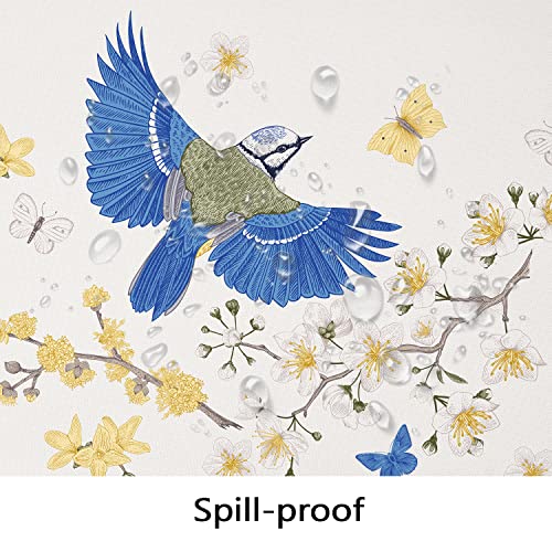 Oval Tablecloth Blue Floral Tablecloth, French Oval Tablecloth, Print Floral Bird Tablecloth, Fabric Indoor/Outdoor Waterproof Wrinkle Free Durable French Tablecloth For Oval Tables 60 X 84 In #TOP5