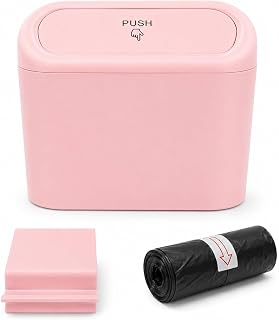 Car Trash Can with Lid, Waterproof Plastic Auto Garbage Can with 15Pcs Trash Bags, Leakproof Hanging Dustbin Portable Garbage Storage Organizer for Vehicle Home Office (Pink)