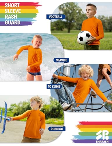 Smarash Boys Swim Shirts UPF 50+ Rash Guard Long Sleeve Quick Dry UV Protection Kids Surfing Shirt Pool Bathing Shirt for Teen 14-16 Years Vivid Orange - Thumbnail 6