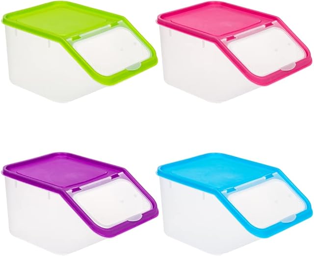 Invero® 4x Set of Kitchen Dry Food Storage Plastic Tub Containers with Scoop ideal for Pasta, Cereal, Rice, Pet Food and more