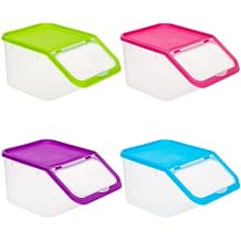 Invero  4x Set of Kitchen Dry Food Storage Plastic Tub Containers with Scoop ideal for Pasta, Cereal, Rice, Pet Food and more