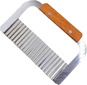 Baskety Wooden Handle Crinkle Cutter,Potato Cutter Ripple Knife,Potato Knife Crinkle Wavy Cutter,Stainless Steel Wide Blade Potato Vegetable Salad French Fry Slicer Chopping Knife Pack of 1