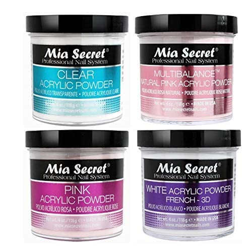 Mia Secret Acrylic Powder 4 Pc Set - 4 Oz. Clear/Natural Pink/Pink/White #TOP2