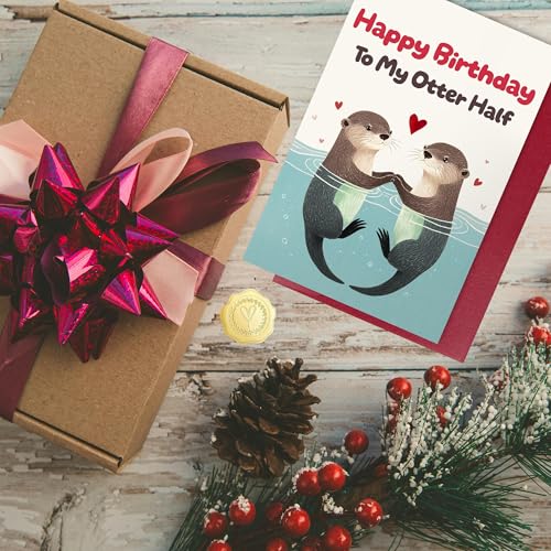 NPCSWXQ Überrasche deinen Liebsten Lustige Geburtstag Karte für ihn, sie, Ehefrau, Ehemann, Freund oder Freundin,“Happy Birthday to my otter half!” Romantische Geschenk- Mit Umschlag Aufklebern