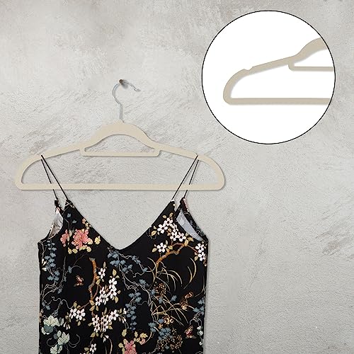 HOMESHOPA Velvet Coat Hangers, 30 Pack Heavy Duty Clothes Hangers with Tie Bar, Slim Velvet Non-Slip Suit Hangers, 360 Degree Swivel Hook, Durable, Sturdy Space Saving Coat Hangers for Trousers-Beige - Image 6