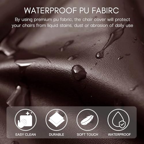 Image of SearchI Waterproof PU Leather Seat Covers for Dining Chairs, 4 Pack Stretch Dining Room Chair Seat Covers, Kitchen Chair Seat Covers Protectors (Brown)