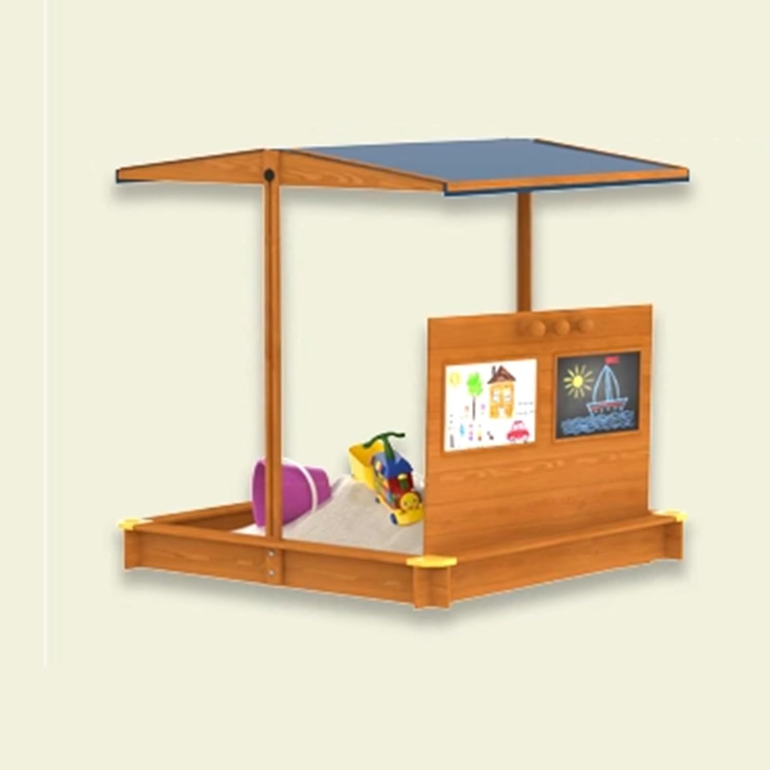 Wooden Sandbox with Storage Box, Sand Box with Adjustable Canopy, Waterproof Cover, Bottom Liner, Sand Pit for Backyard Beach