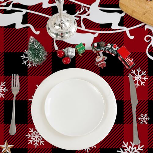 Christmas Tablecloth 60x84 Inches for Rectangle Tables - Christmas Tree Decor for Table - Water Resistant Plaid Xmas Table Cloth, Red Party Decorations for Kitchen, Home – Image 4