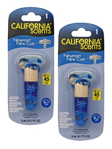 California Scent Air Fresheners Hanging Vial - New Car Scent: Hanging Air Freshener & Odor Eliminator for Strong Odor, 2 Packs