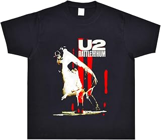 [FAZOM] U2 Rattle And Hum 摇滚乐队 美国 流行 欧美风 T恤 男士 女士 T恤 夏装 运动 上衣 印花 短袖 纯色 宽松 时尚 大码 内衣 人气服装, 黑色