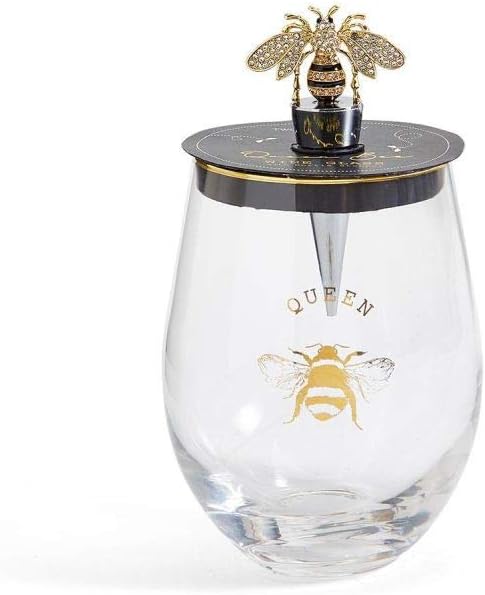 Two's Company Bee Stemless Wine Glass & Wine Stopper