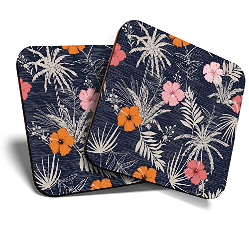 2 x MDF Glossy Top Coasters Square - Tropical Hawaii Hibiscus Surf Flower 13243