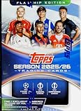 Topps 2025-26 Flagship Edition UEFA Champions League (UCL) Soccer Factory Sealed Value Blaster Box. 7 Packs of 8 Cards (packs with commemorative hit may contain less cards) 1 Exclusive Numbered Inferno or Holo Parallel Per Box
