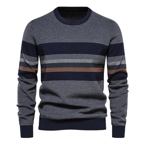 Men's Slim Fit Lightweight Sweater Crewneck Long Sleeve Striped Knit Pullover Color Block Business Casual Pullover Tops2