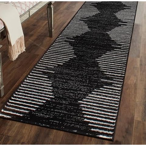 Rugshop Bohemian Stripe Stain Resistant High Traffic Living Room Kitchen Bedroom Dining Home Office Runner Rug 2'7" x 6' Black Cover