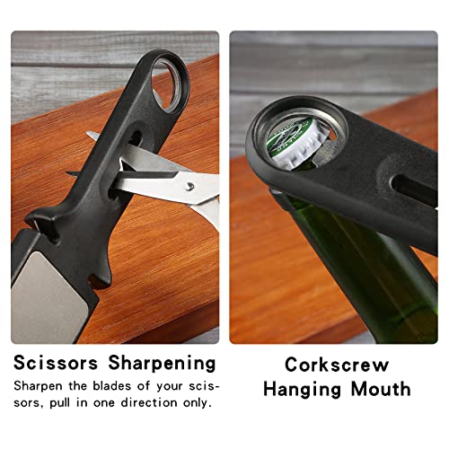 6-In-1 Knife Sharpener, Double-Sided 400/1000 Grit Diamond Knife Sharpening Stone With 3 Slots For Coarse And Fine Grinding, Multi Use Sharpening Tool For Knives Scissors (Black) #TOP3