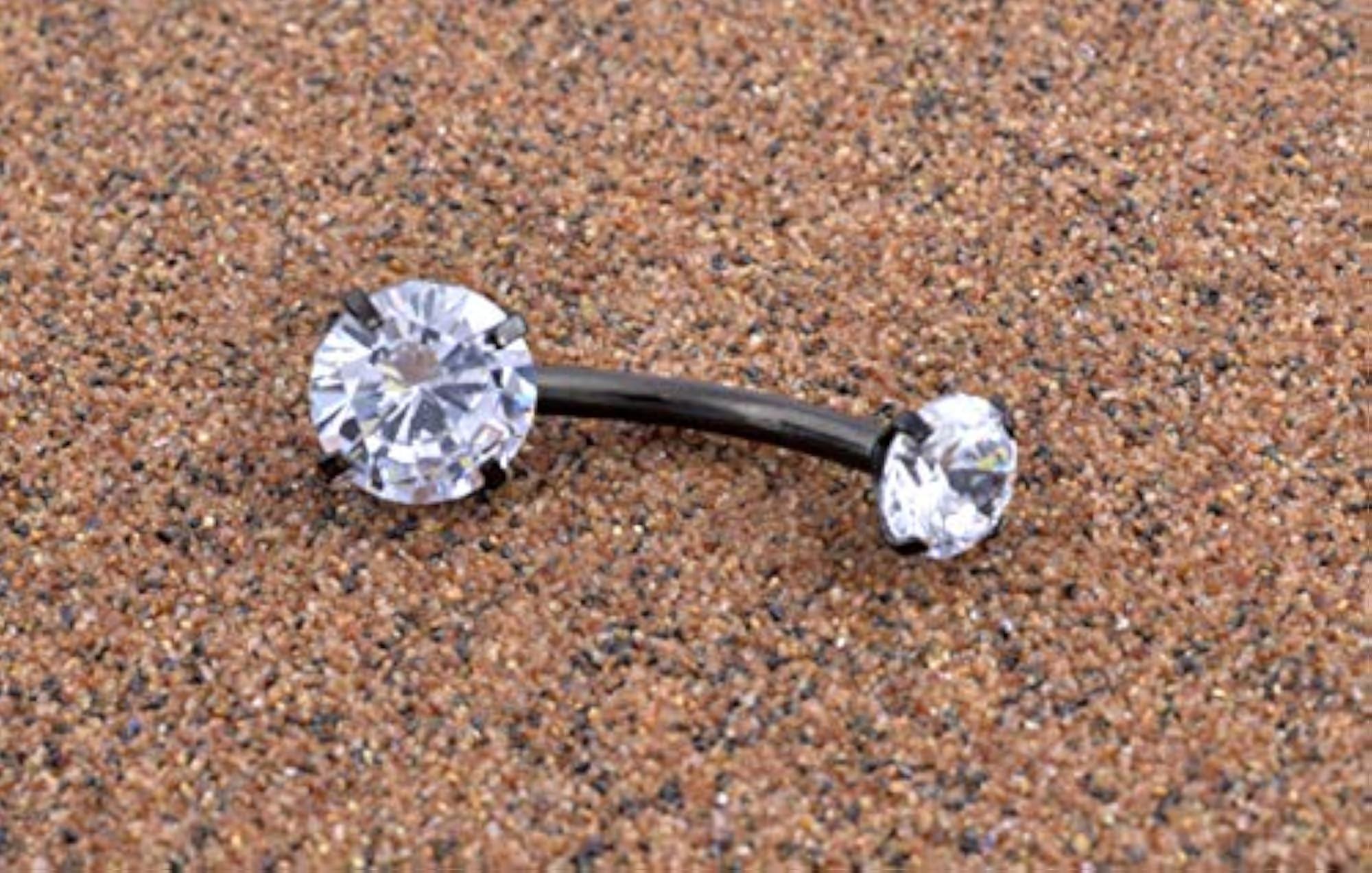 316L Surgical Steel Double Round Cubic Zirconia Belly Button Ring