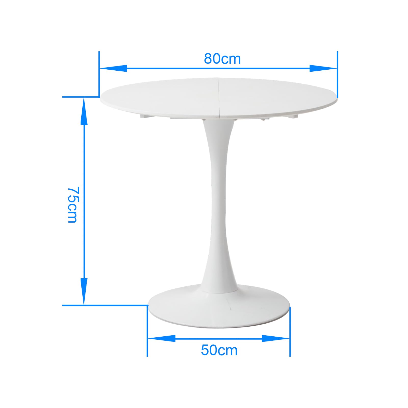 Tavolo Rotondo 80 cm,Tavolo Tondo,Adatto per 2-4 persone,Pannello MDF/Struttura in Metallo,Adatto Per Sala da Pranzo Cucinao,Bar,Soggiorno (Bianco)