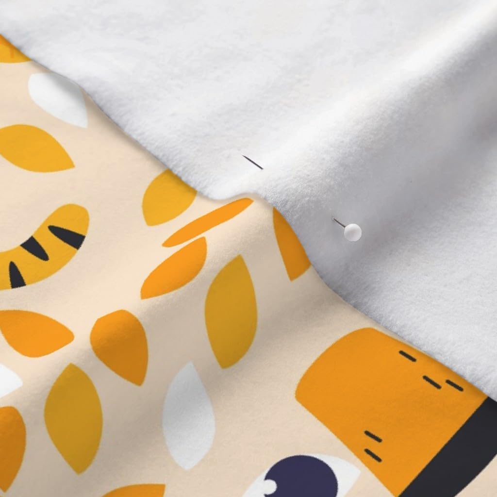 Spoonflower Fabric - Wild Orange Tiger Leaves Unisex Animals Nursery Printed on Polartec(R) Fleece Fabric by The Yard - Sewing Blankets Loungewear and No-Sew Projects