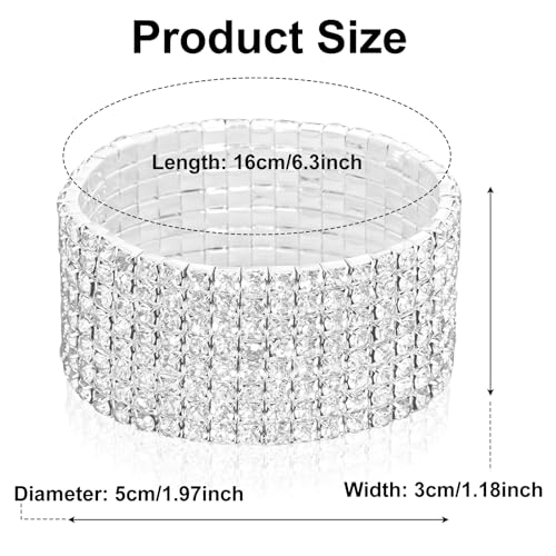 8 Rows Stretch Rhinestone Bracelet for Women Sparkling Silver Rhinestone Bracelets Bridal Wedding Jewelry for Wedding Party2