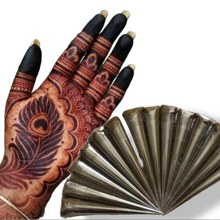 Ublic Natural Organic Bridal Henna Mehendi Cones For Hand, Feet And Body Designs Fine Detailing With Long Lasting Dark Red Brown Colour Stain (Pack of 6)-picture-22