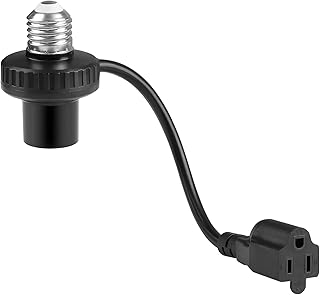 UYODM 3 in 1 Light Socket Outlet Adapter, Support 3 Prong Light Bulb Socket, E26/E27 Light Socket to Plug Adapter with Extension Cord for Garage, Porch, Patio, CCTV Camera(Black)