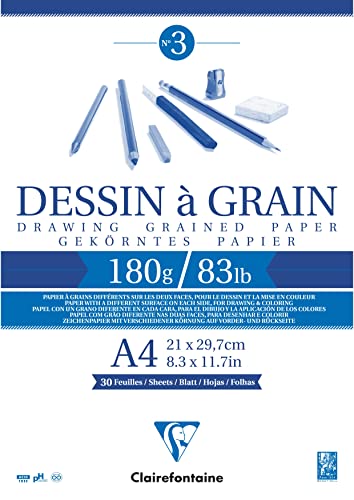 Bloc de papel Clairefontaine A4 de 180g con grano, 30 hojas para dibujo, pack de 5 unidades
