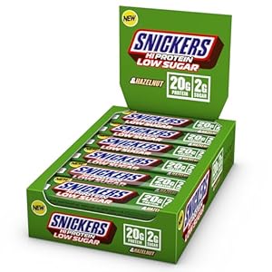Snickers – High Protein Bars | Low Sugar, Only 2g of Sugar per bar, Hazelnut and Milk Chocolate Flavour, 12 x 57g Box, 20g Protein