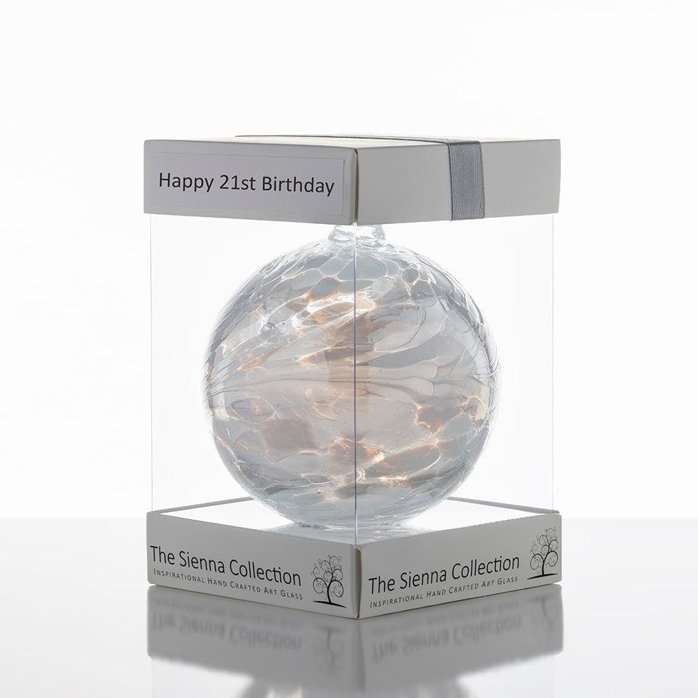 Sienna Glass Clear Happy 21St Birthday Gift – 10Cm Diamond Glass Friendship Ball – Handcrafted Keepsake Ornament For Milestone Birthday