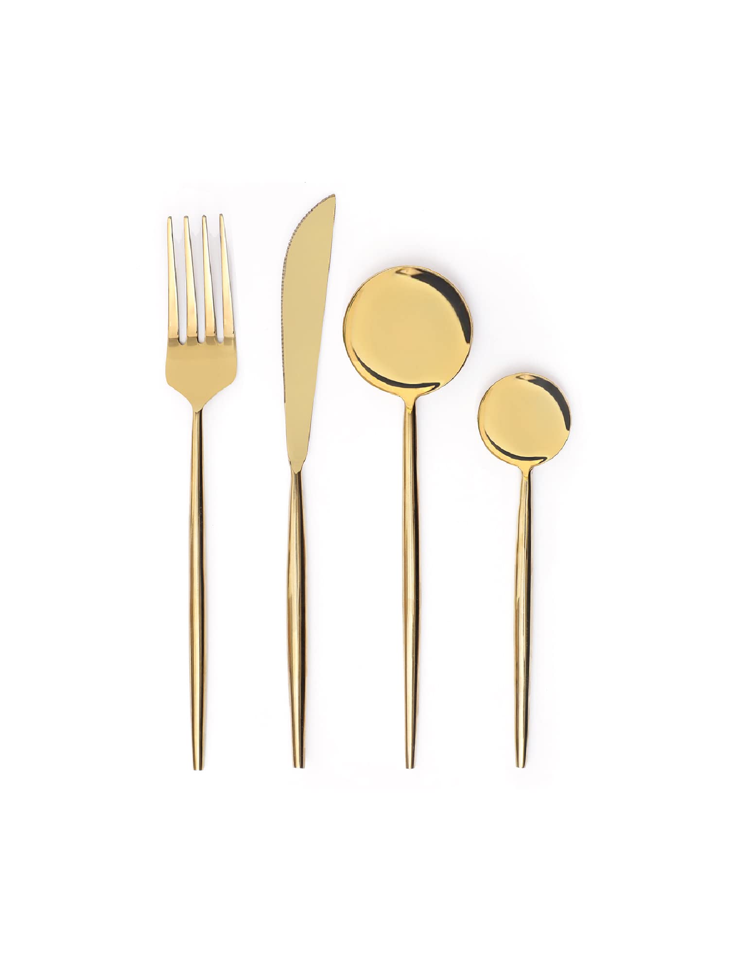 Feather Your Nest Home and Kitchen Gold Pvd Luxe Dinning Set with a Spoon, A Knife, A Fork, and A Dessert Spoon