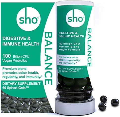 SHO Balance 100 Billion CFU Prebiotics & Probiotics for Digestive Health, Weight Loss & Gut Health Vegan Supplement for Women & Men, Lactobacillus Casei, Shelf Stable, 60 Small Pills Refill Bottle