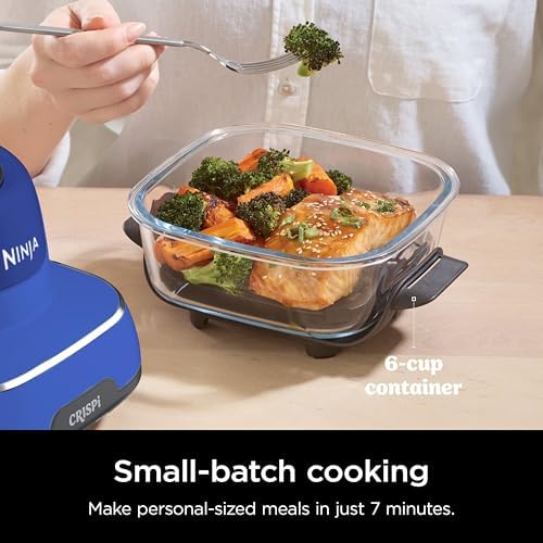Ninja Crispi 5-in-1 Portable Glass Air Fryer Cooking System, 1500W, 6-Cup, 4-Quart & 2.5-Quart TempWare Containers With Lids, Microwave, Freezer & Dishwasher Safe, Blue, FN103CO (RENEWED) - View 6
