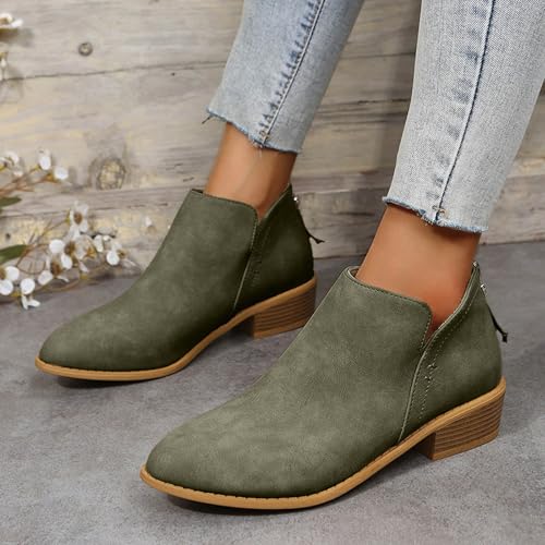 Womens V Cutout Ankle Boots Fashion Pointed Toe Chunky Stacked Heel Western Booties Zip Up Cowboy Boots Shoes Suede Chunky Low Heel Pull On Short Fall Winter Work Boots2