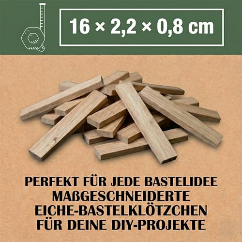EdpaS Holzklötzchen zum Basteln 80 Stück aus Eiche – Bastelklötzchen und Holzleisten zum Basteln – Holzstäbchen und Holzklötze für DIY, Bastelbedarf, Fensterbank innen – Maße 22 × 8 × 160 mm