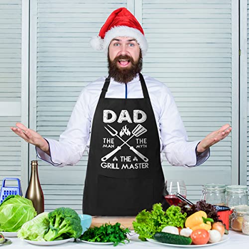 Vagavy - Dad The Man The Myth The Master Grill Dad Apron With Pockets- Bottle Opener And Gift Box Included - Birthday, Father’s Day Grilling Gifts For Papa, Husband - Black Apron For Daddy Men #TOP4