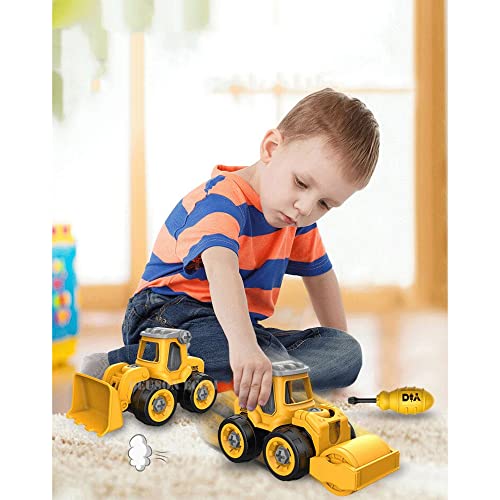 Image of DEUSON ECOM Unbreakable Construction Vehicles For Kids Pretend Play Toy Trucks Bulldozer Play Set Building Vehicles Set For Kids 3-14 Years Excavator Pack Of 4 (Diy 4Set)|Multicolor