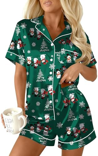Ekouaer Womens Christmas Pajamas Silk Satin Sleepwear Holiday Mat...