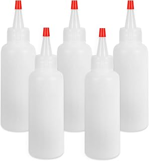 Ninsula 5-Pack 4oz Squeeze Bottles with Red Caps - Leakproof BPA-Free Plastic for Sauces, Ketchup, Mustard, Oil, Crafts & Travel