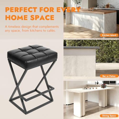 Image of Bar Stools Set of 3, 26 Inch Counter Height Stool Faux Leather Black