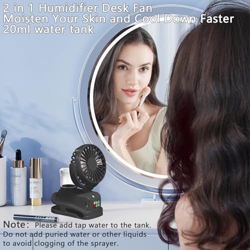 Mini ventilateur brumisateur portable à clipser USB noir - 3
