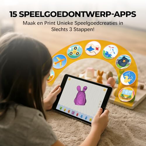 KI-gestützter 3D-Drucker für Kinder, 3D-Drucker mit 8 PLA-Filament-Set, KI Design-App, umfangreiche Sammlung an 3D-Spielzeugvorlagen,mit 16+ Mini-3D-Designmodulen, App-Steuerung