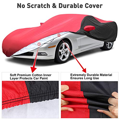 Image of KAKIT Waterproof Car Cover Custom Fit for 2005-2013 C6 Stingray, UV Resistant Fade-Proof Cover for Chevy Corvette, Indoor & Outdoor Use (Red & Black Combo)