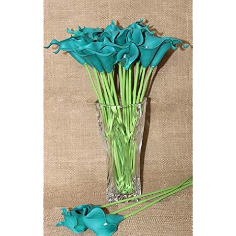 En Ge 50 Heads Mini Calla Lily Bridal Wedding Bouquet Real Touch Artificial Flower Bouquets (Dark Teal) Cover